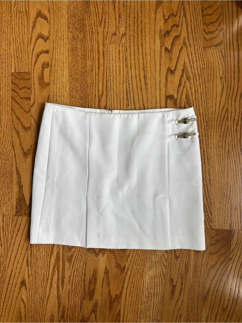 Versace White Mini Skirt with Double Buckle Detail